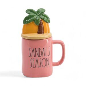 Rae Dunn SANDALS SEASON Figural Lidded Mug Island with Palm Tree Topper - NEW!